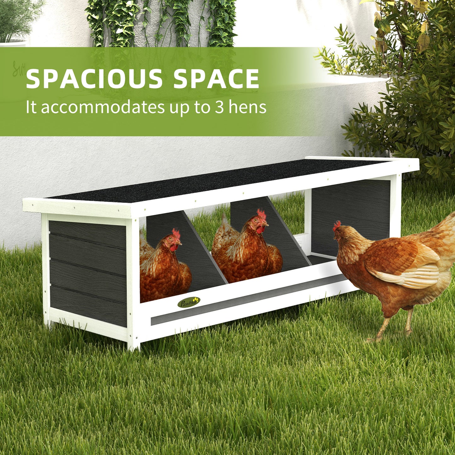 Wood Nesting Boxes Chicken Coop Accessories For Up To 3 Chickens, With Asphalt Roof, Gray