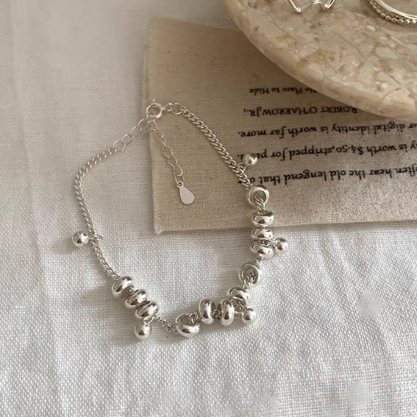 1pc 999 Sterling Silver Coil Bead Charm Bracelet, Minimalist Style, Perfect For Daily Wear And Valentine's Gift
