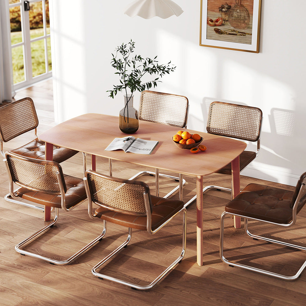 Pine Wood Dining Table For 6 Rustic Rectangular Kitchen Table Solid Wood With Large Table Top Non-slip Foot Pads For Dining Room
