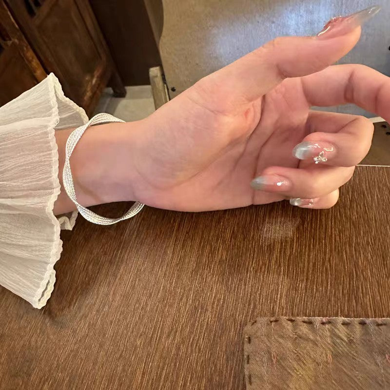 1pc 999.9 Sterling Silver Twisted Mesh Bangle, Luxurious Minimalist Style, Perfect For Daily Wear & Valentine's Gifts