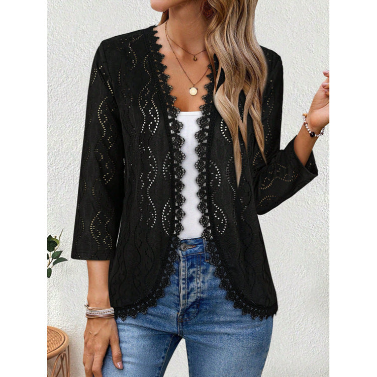 Womens Fashion Lace-spliced Long-sleeve Top