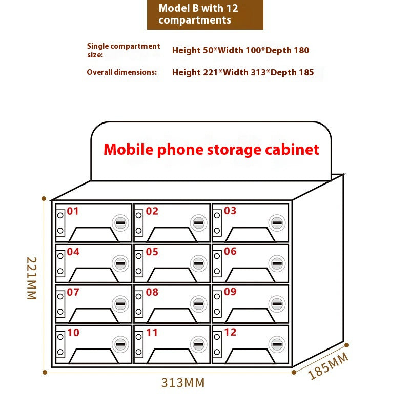 Acrylic Mobile Phone Storing Compartment With Charging Hole Transparent Storage Cabinet