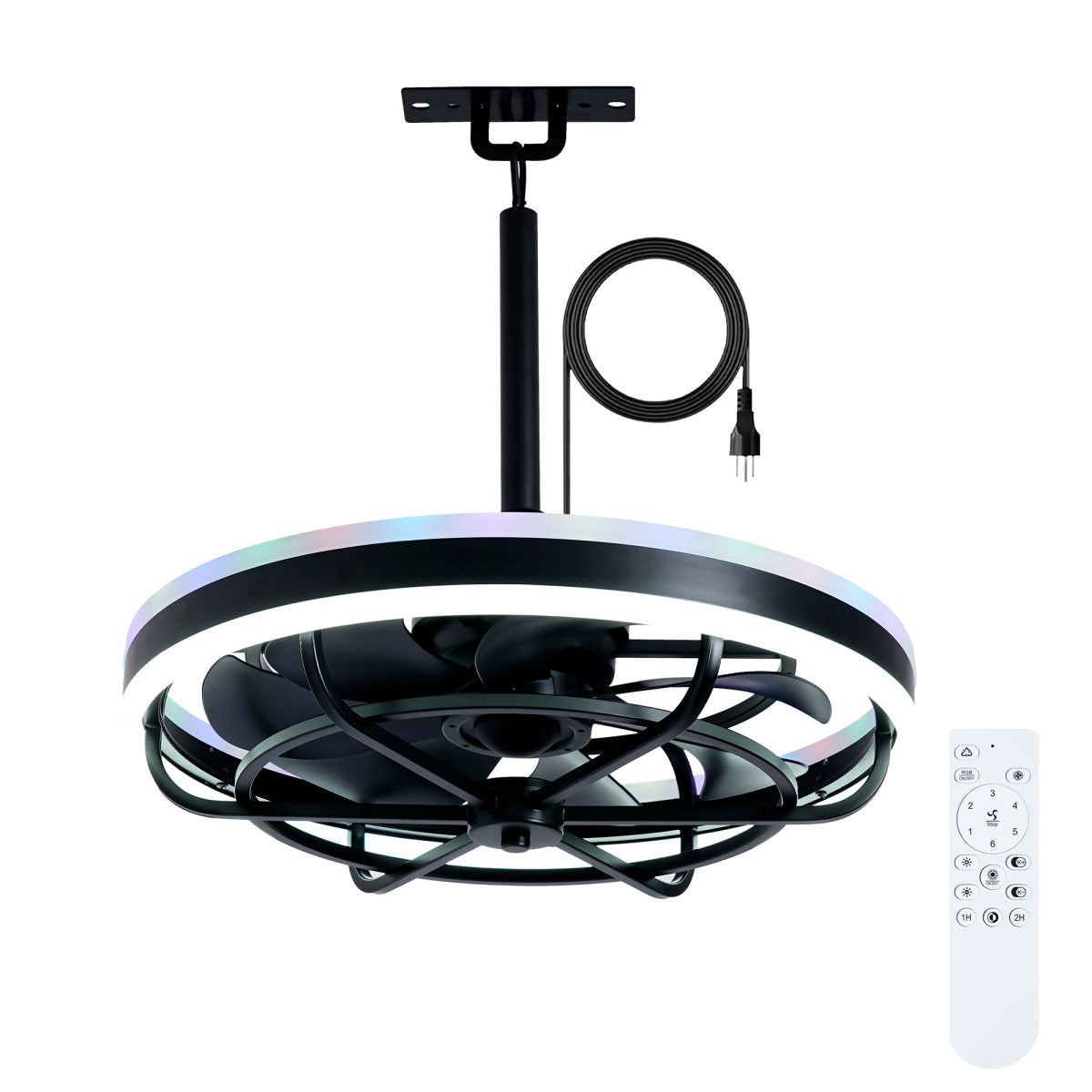 Outdoor & Indoor Ceiling Fan Light LED Light Source And Remote Control, 3000-6500K Dimmable Modern LED Fan Light, 6 Speeds, Quiet DC Motor For Living Room, Bedroom,Kitchen----Matte Black