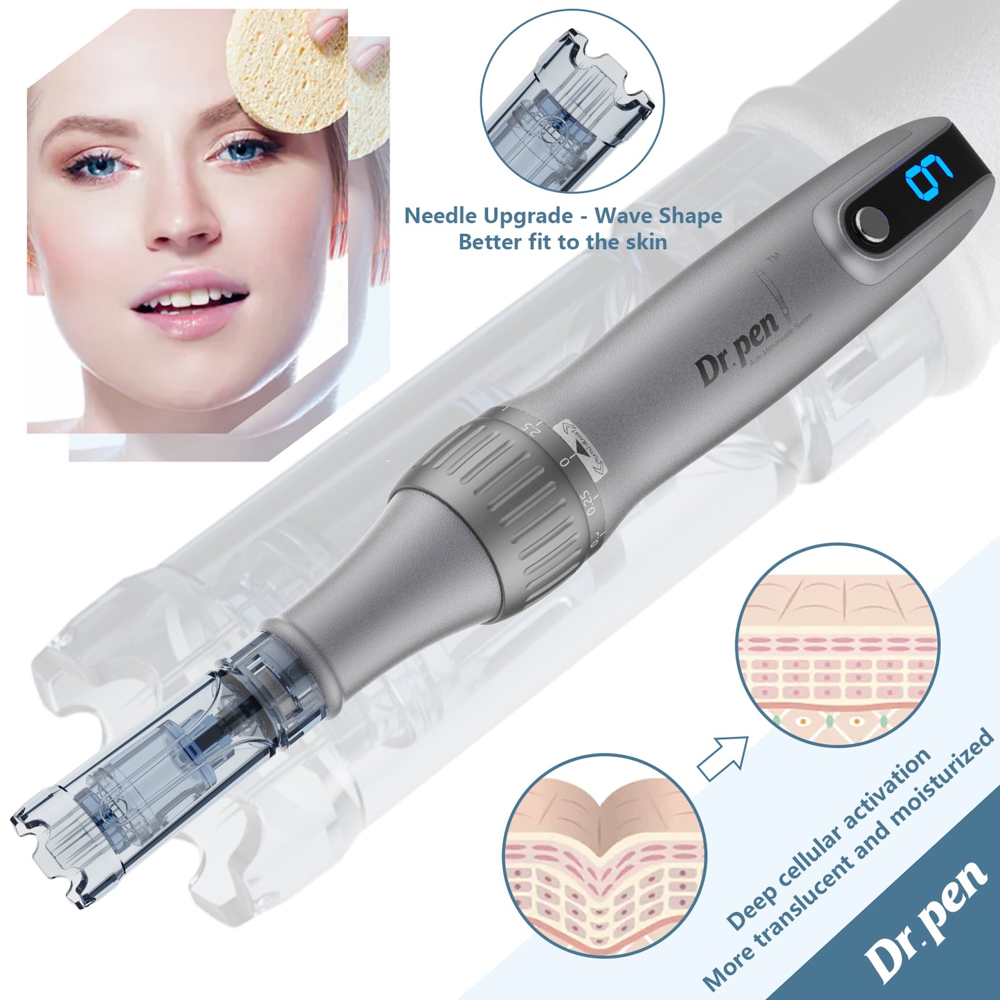 Electric Microneedle Derma Roller Pen With 15pcs Replacement Kit - Microneeding 0.25 Mm Derma Roller Beauty Pen For Women Men Tools