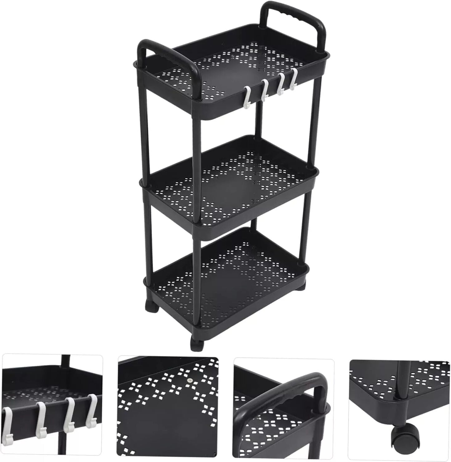 3Tier Rolling Cart Storage Trolley Kitchen Bathroom Laundry Organiser Rack Black