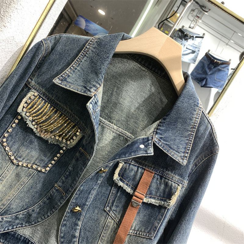 Small Fragrance Denim Jacket For Petite Women, Korean Style Outerwear