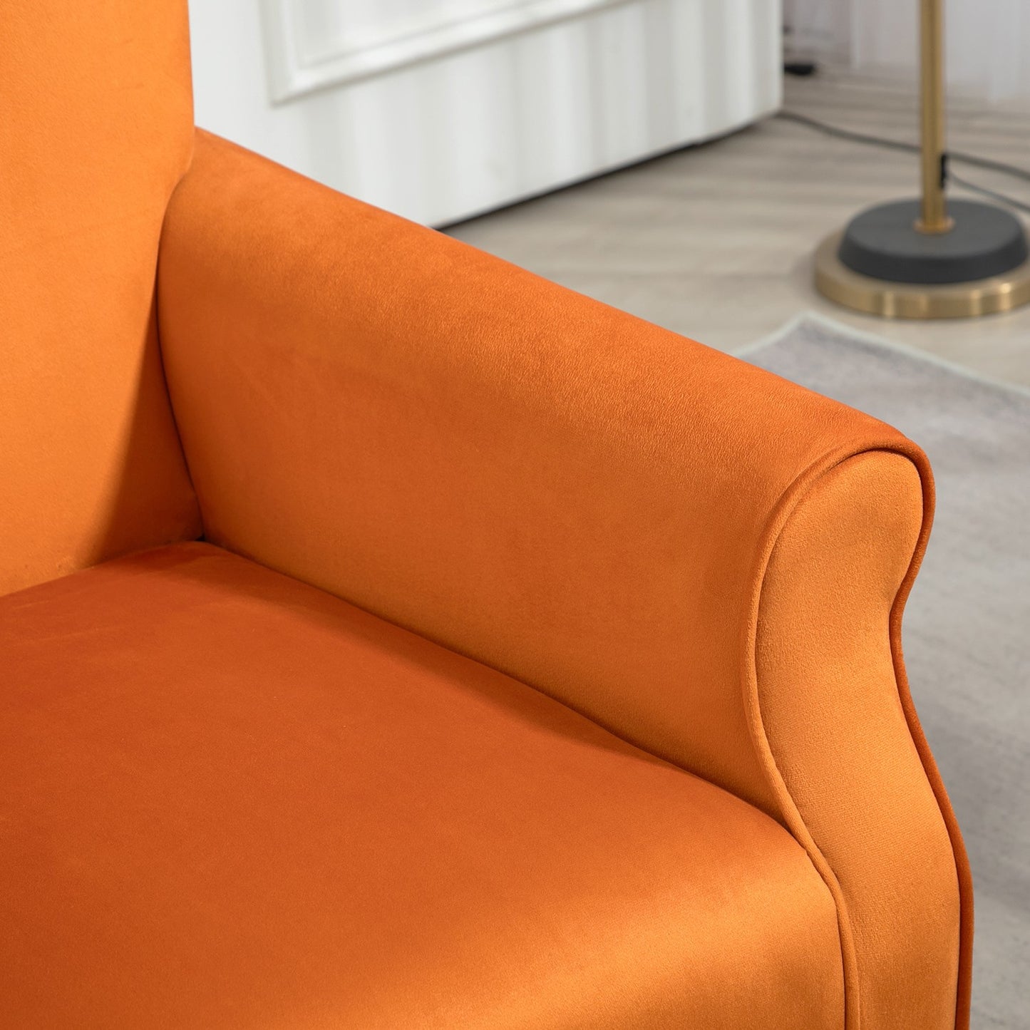Mid-Century Modern Wingback Accent Chair, Upholstered Fabric Armchair With Sturdy Wood Legs, High-Back Padded Club Chair For Living Room Bedroom Office
