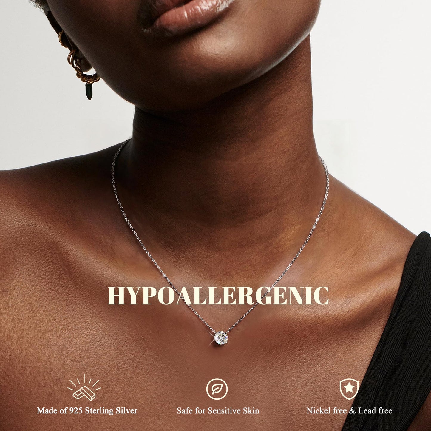 Moissanite Necklace 925 Sterling Silver Layered Necklaces For Women 18K White Gold Plated Hypoallergenic Dainty Stack Chain Choker Pendant Jewelry Gifts D Color