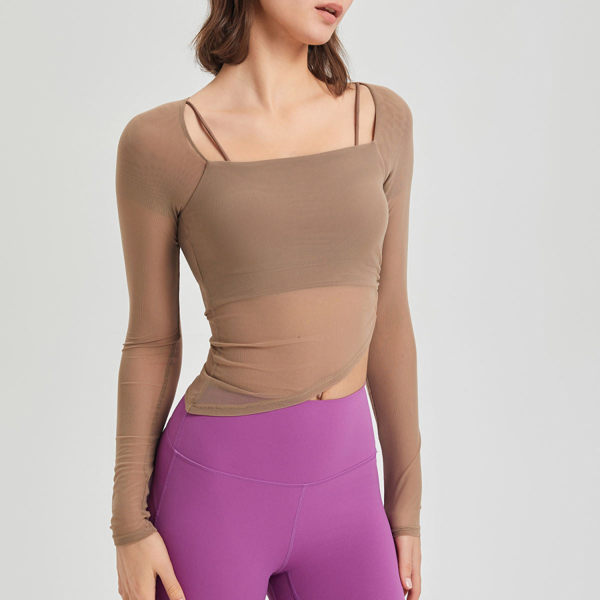 Fake Two-piece Mesh Fixed Cup Sports Outer Wear Chest Pad Yoga Clothes