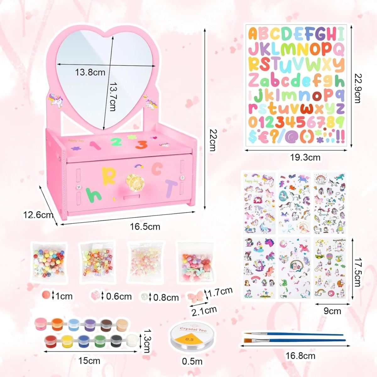 Jewelry Box Craft Set: Heart-Shaped Makeup Case For DIY Crafts, Wooden Craft Sets, Fun Wooden Creative Gifts With Unicorn Stickers For Birthday Presents