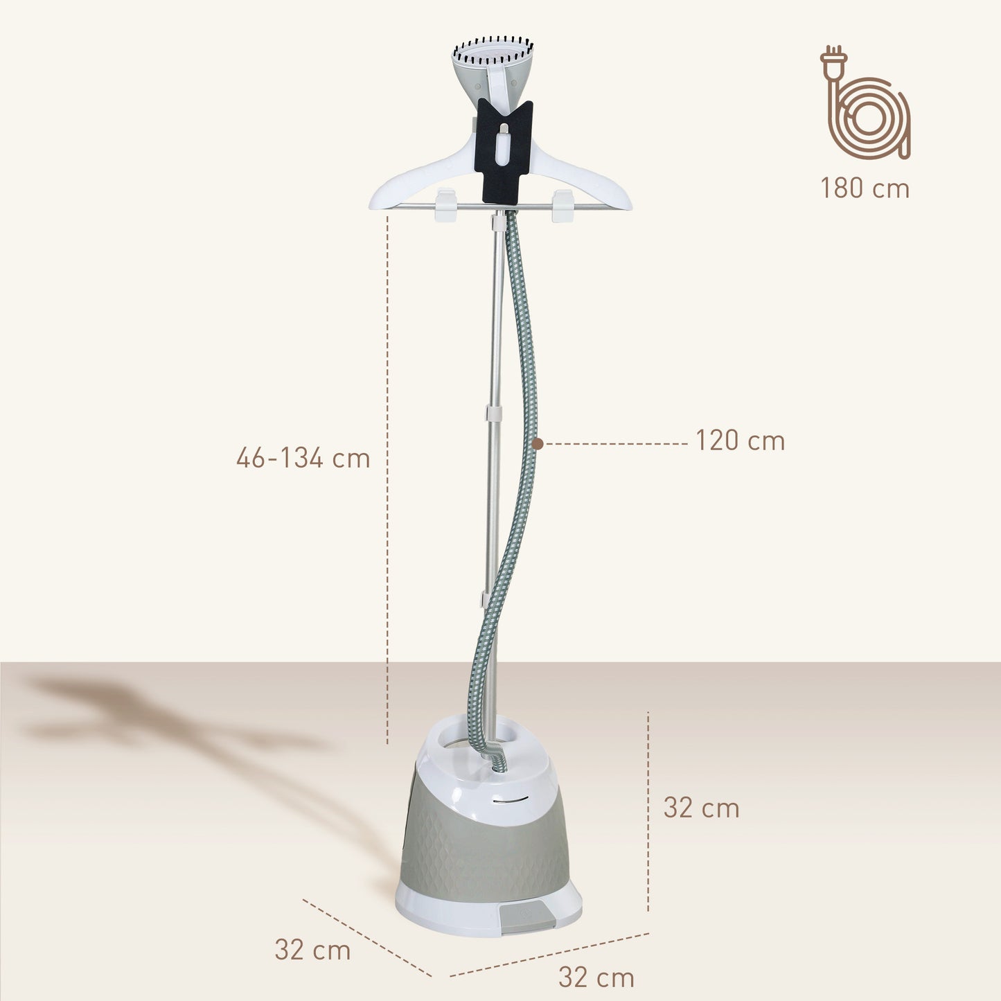 1800W Standing Clothes Steamer, With Accessories - Grey