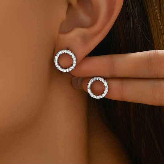 Sweet Korean Style Women Geometric Stud Earrings, Niche Premium Texture Design Inlaid Cubic Zirconia, Versatile Daily Ear Jewelry