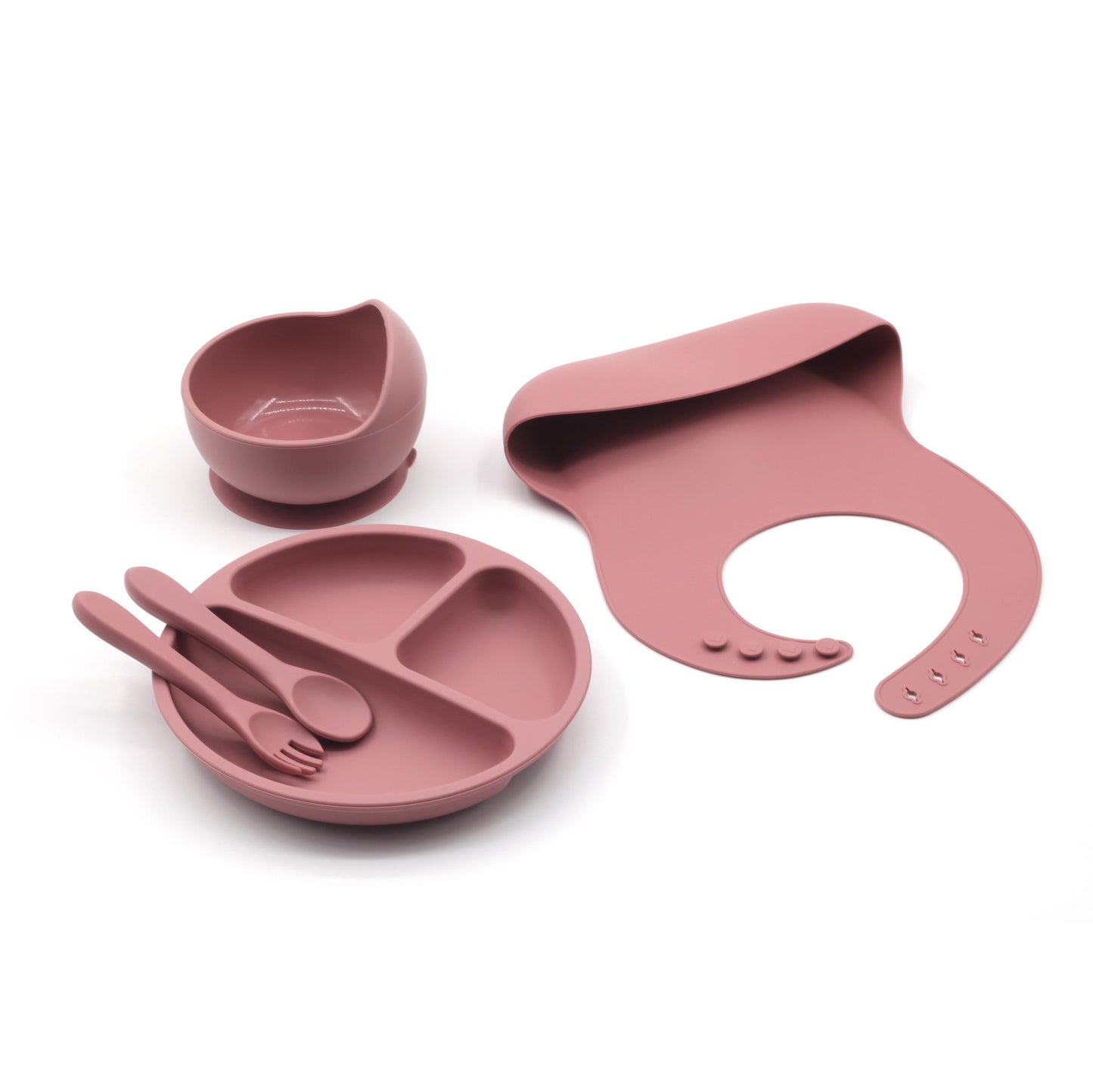 Four-piece Feeding Tableware Baby's Silicone Bib Food Grade Children's Suit Including Pinny Solid Food Bowl