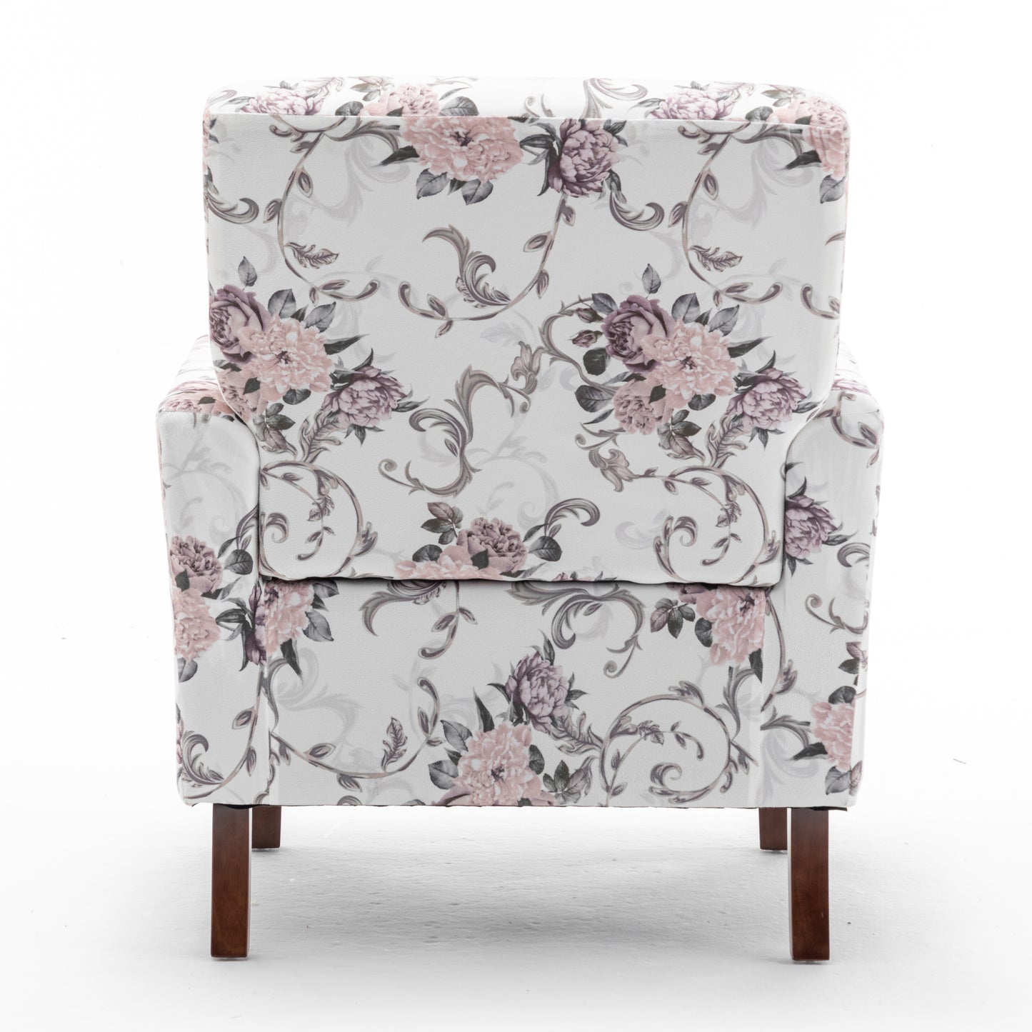 Patterned Polyester Blend Armchair, Solid Birch Wood Frame With Brown Tapered Legs, Foam Padded Accent Chair With Trim Detail For Living Room Office