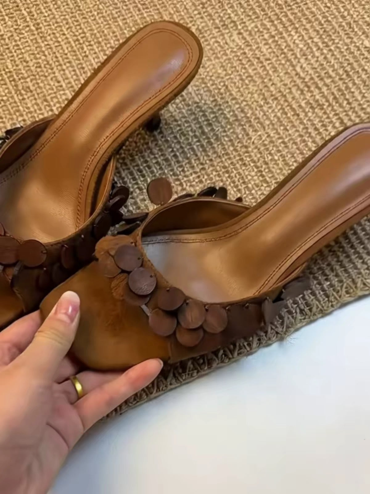 2026 New Women French Scale Texture Square Toe Stiletto Mules, Vintage One Strap Slide Sandals, Outdoor High Heel Slippers