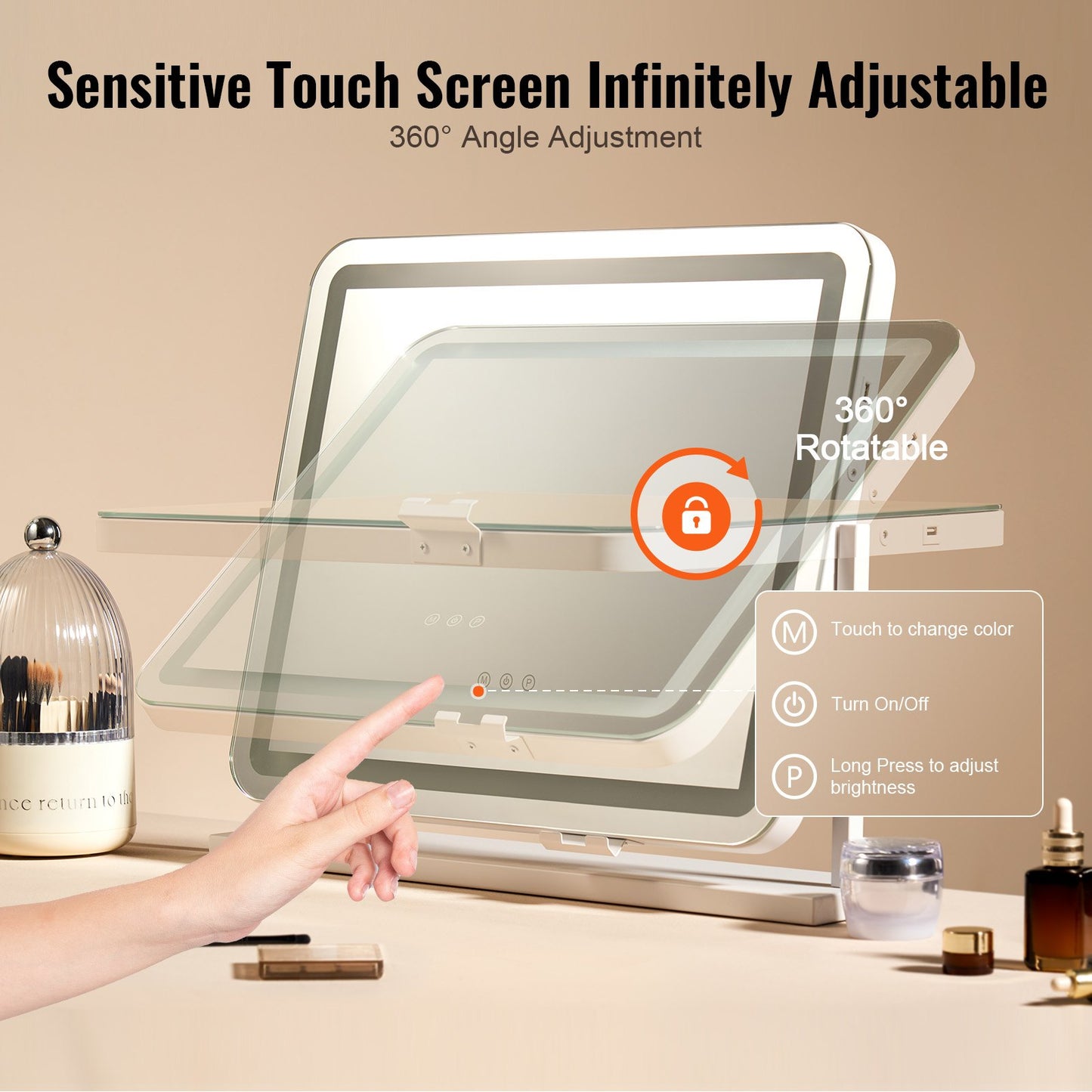 Vanity Mirror With Lights, Three Color Lighting Modes, Lighted Makeup LED Mirror, And 5X Magnification,USB Port, Smart Touch Control, 360°Rotation (21.7x17.7 In, White)