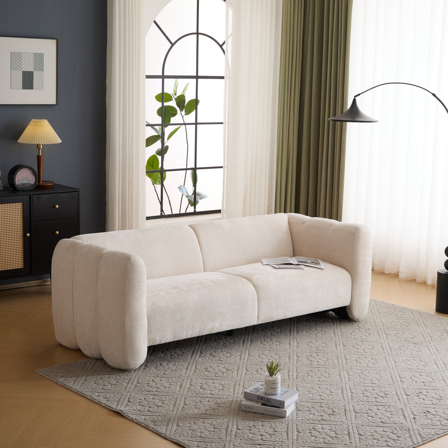 Tonson 83  3-Seater Boucle Sofa,Wave Design, Living Rooms,Bedrooms,Apartment Office,BEIGE