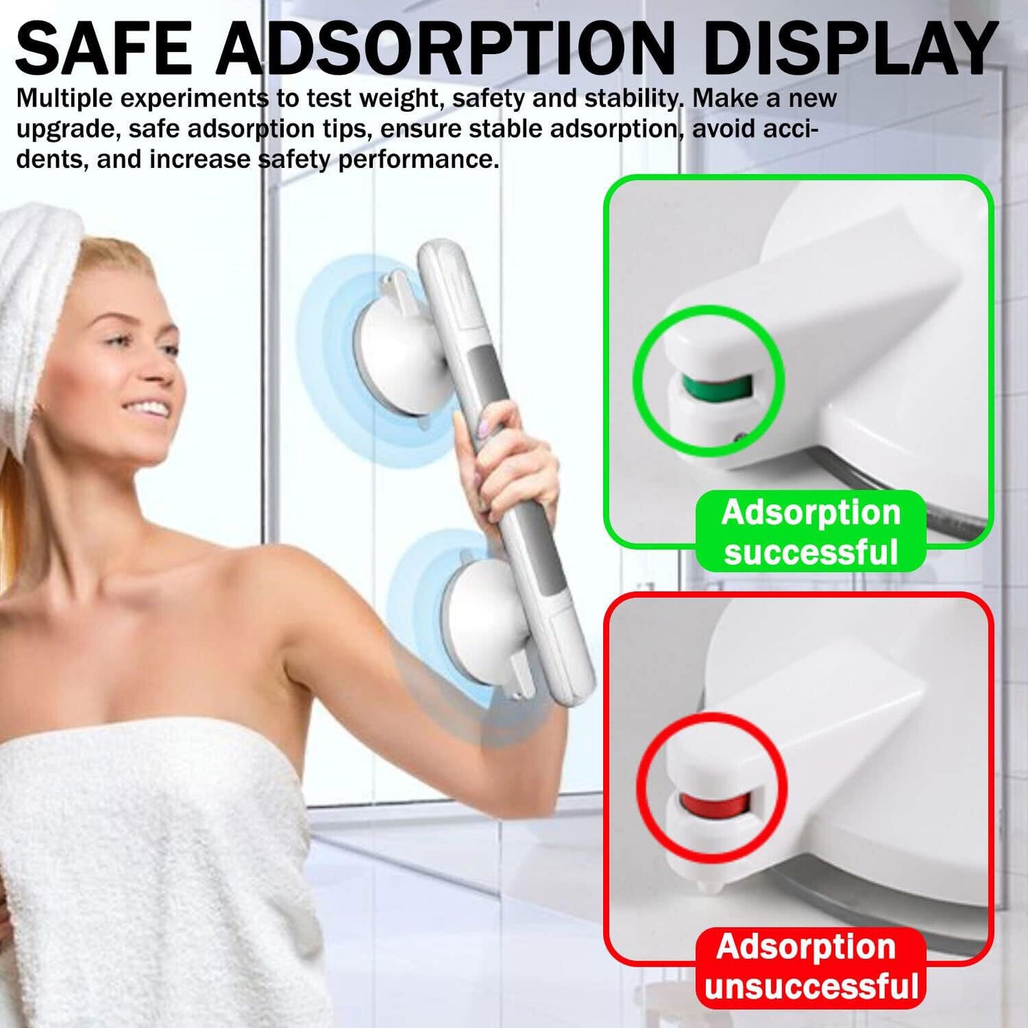 Safety Support Hand Rail Handle Bar Grip Grab Suction Bath Bathroom Shower