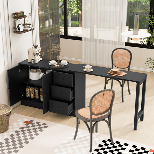 U-STYLE 89.7 Wooden Sideboard With Extendable Table Multifunctional Storage Cabinet With 2 Doors And 3 Drawers For Living Room Study Foyer And Kitchen