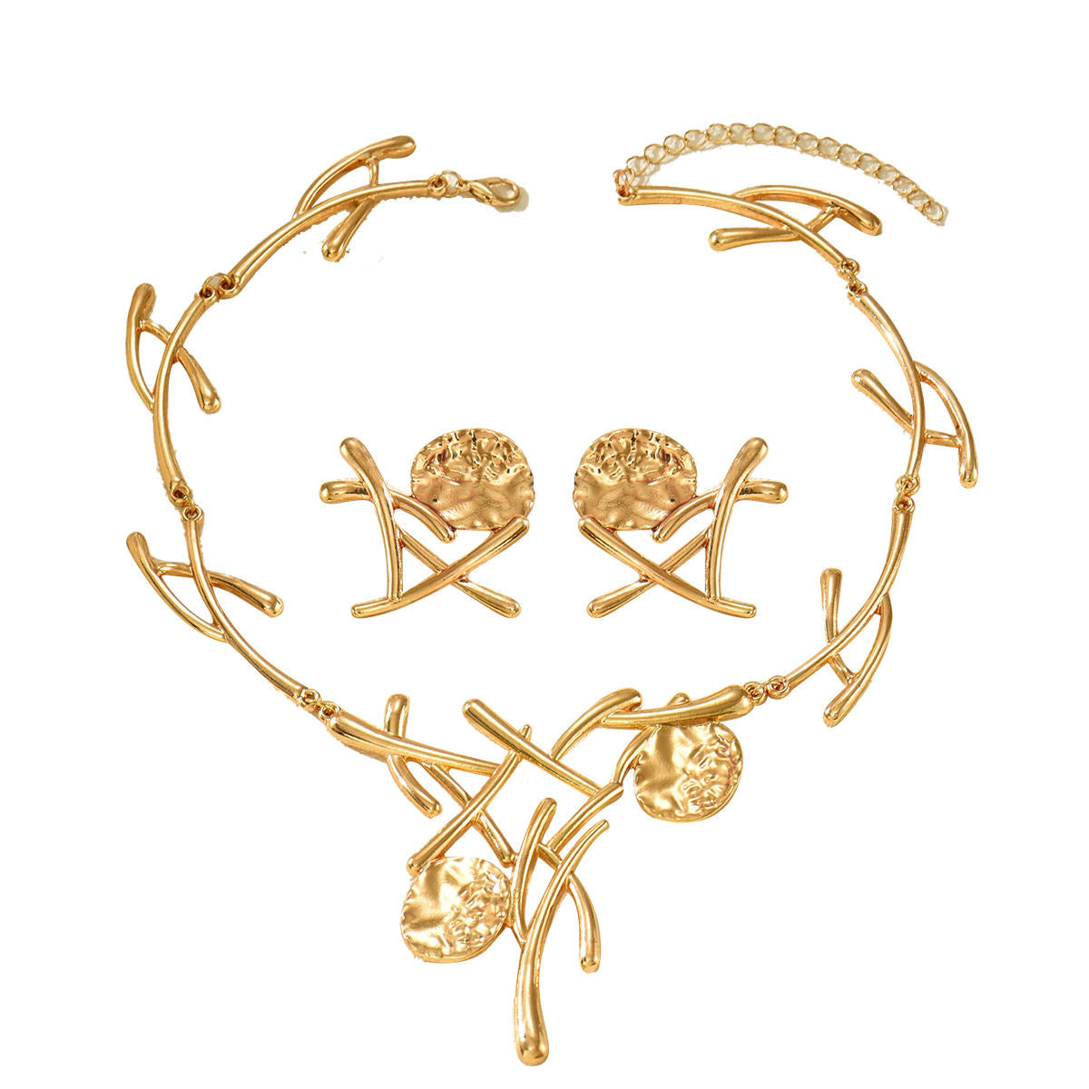 Hot Selling Cross-Border European Style Jewelry Set, Geometric Metal Slice Line Design Necklace & Matching Earrings, Versatile Premium Women Fashion Accessories