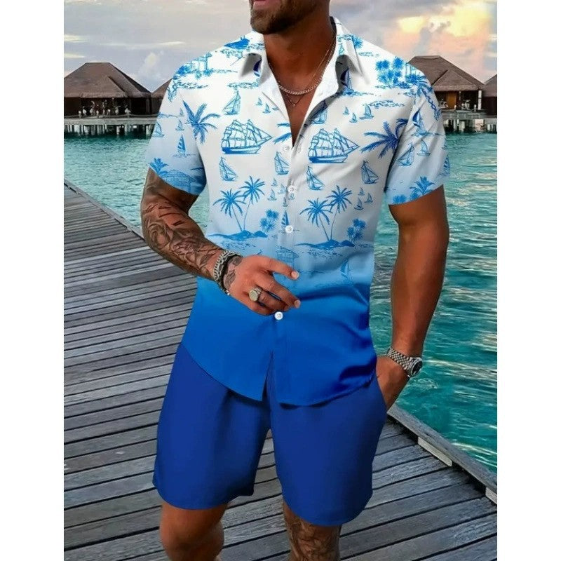 New Solid-color Mens Shirt Set