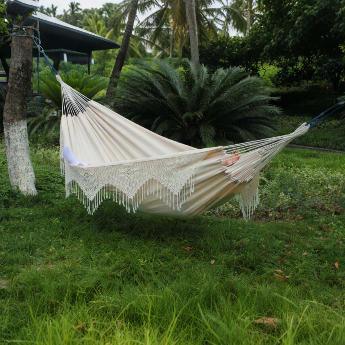 Outdoor Cotton Canvas Tassel Hammock