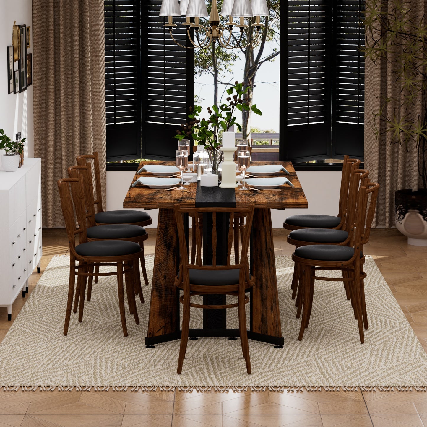70.9 Rectangular Large Dining Table, Waterproof Large Desk For 8 People, Deluxe Family Dining Table With Adjustable Legs For Kitchen,Living Room,Office, Rustic Brown,70.9 W X 35.4 D X 30.3 H