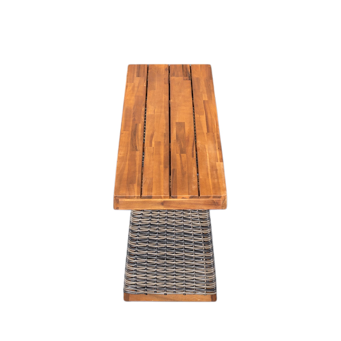 Outdoor 1pcs Acacia Wood Bench,Teak Finish  Grey Wicker