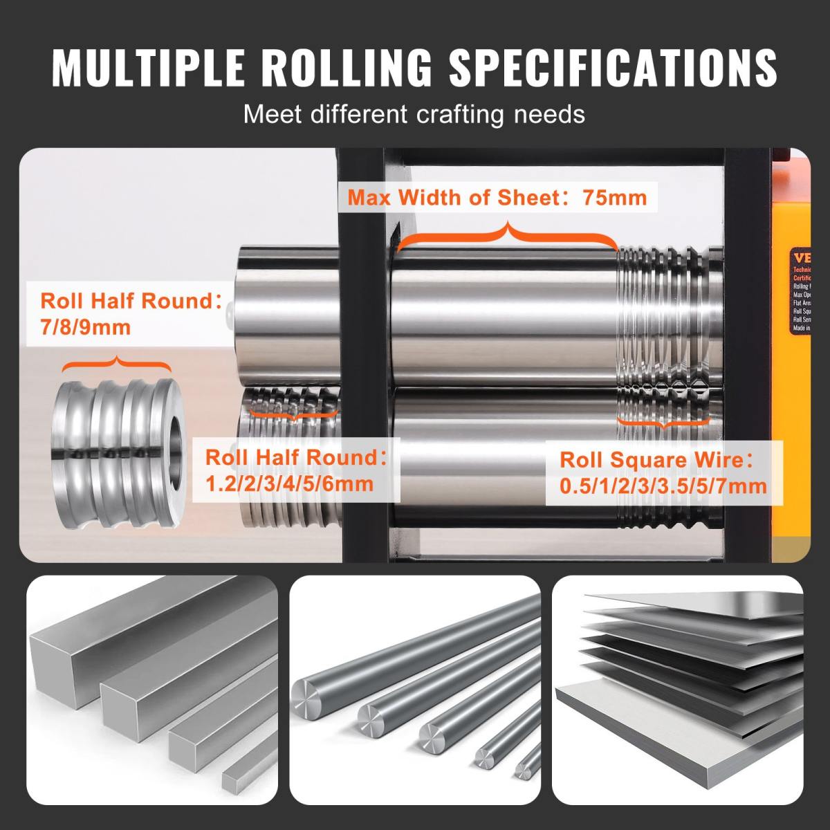 3 In 1 Handwalzwerk Maschine 75mm Kombinationswalzwerk, Manueller Walzwerk Schmuckwalzwerk Einstellbare Dicke Von 0,03 Bis 6,5mm, Handwalzwerk Maschine Für Platin / K-Gold / Messing