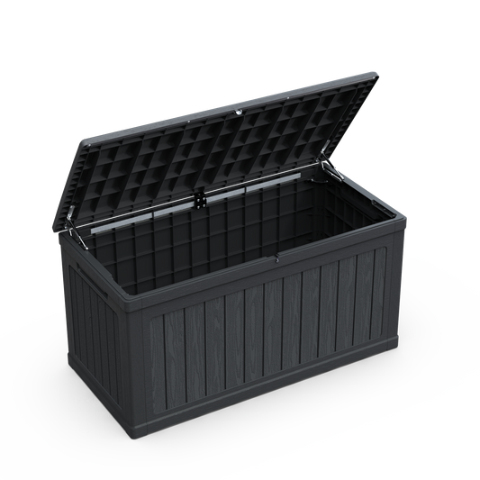 230 Gallon Large Outdoor Storage XXL Deck Box For Patio Furniture, Outdoor Cushions, Garden Tools And SportsPools Equipment, Waterproof Resin, Lockable, Black