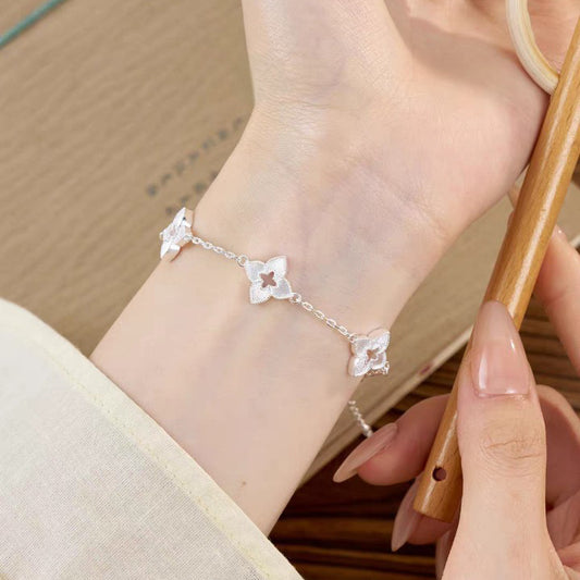 1pc 999 Sterling Silver Clover Charm Bracelet, Luxurious Minimalist Style, Perfect For Daily Wear And Valentine's Gift