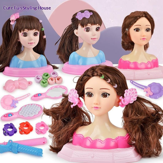 Children's Dress Up Doll Makeup Hair Braiding Toy for Girls Princess Gift Box