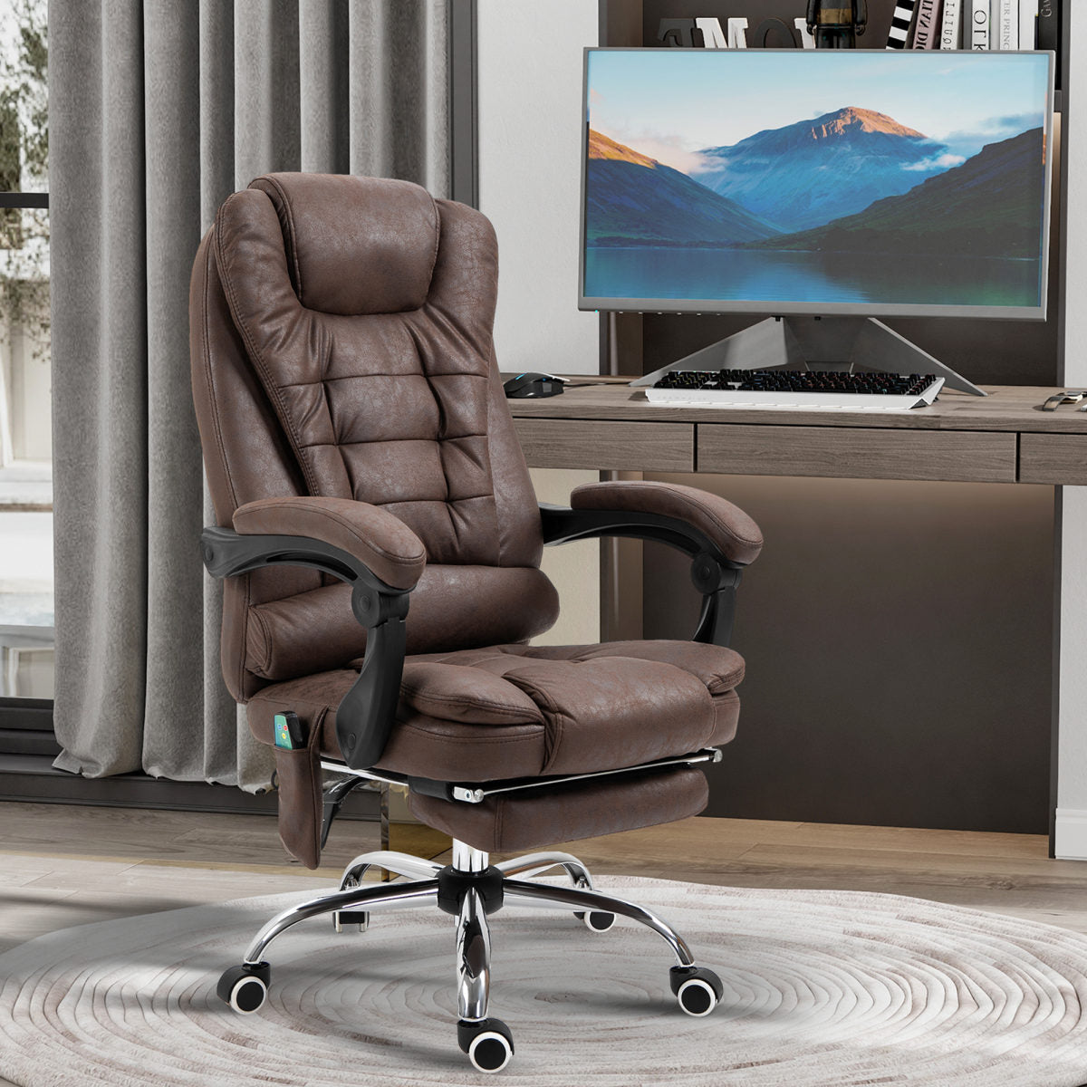 Massage-Bürostuhl, Liege- & Wärmefunktion, Drehbar, Ergonomisch, Bis 120 Kg, Braun