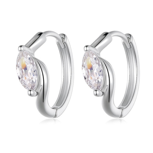 S925 Sterling Silver Marquise Cut Huggie Earrings, 3.5x7mm D-VVS1 Moissanite, Platinum Plated 2g Elegant Women's Jewelry Gift Box