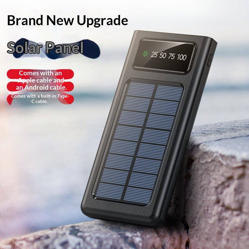 Portable Solar Power Bank With Built-in Cable Ultra-high Capacity For On-the-go Charging