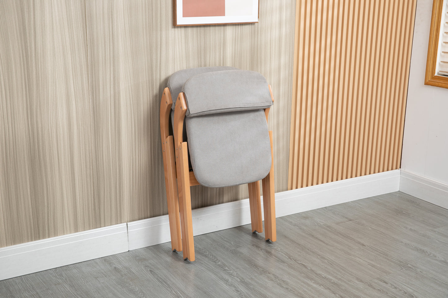 HOMEFUN Folding Chairs With Padded Seats, Wooden Stackable Dining Chairs Set Of 2 With Removable Cover Folding Extra Chair For Guests Kitchen Office Wedding Party Picnic, Grey