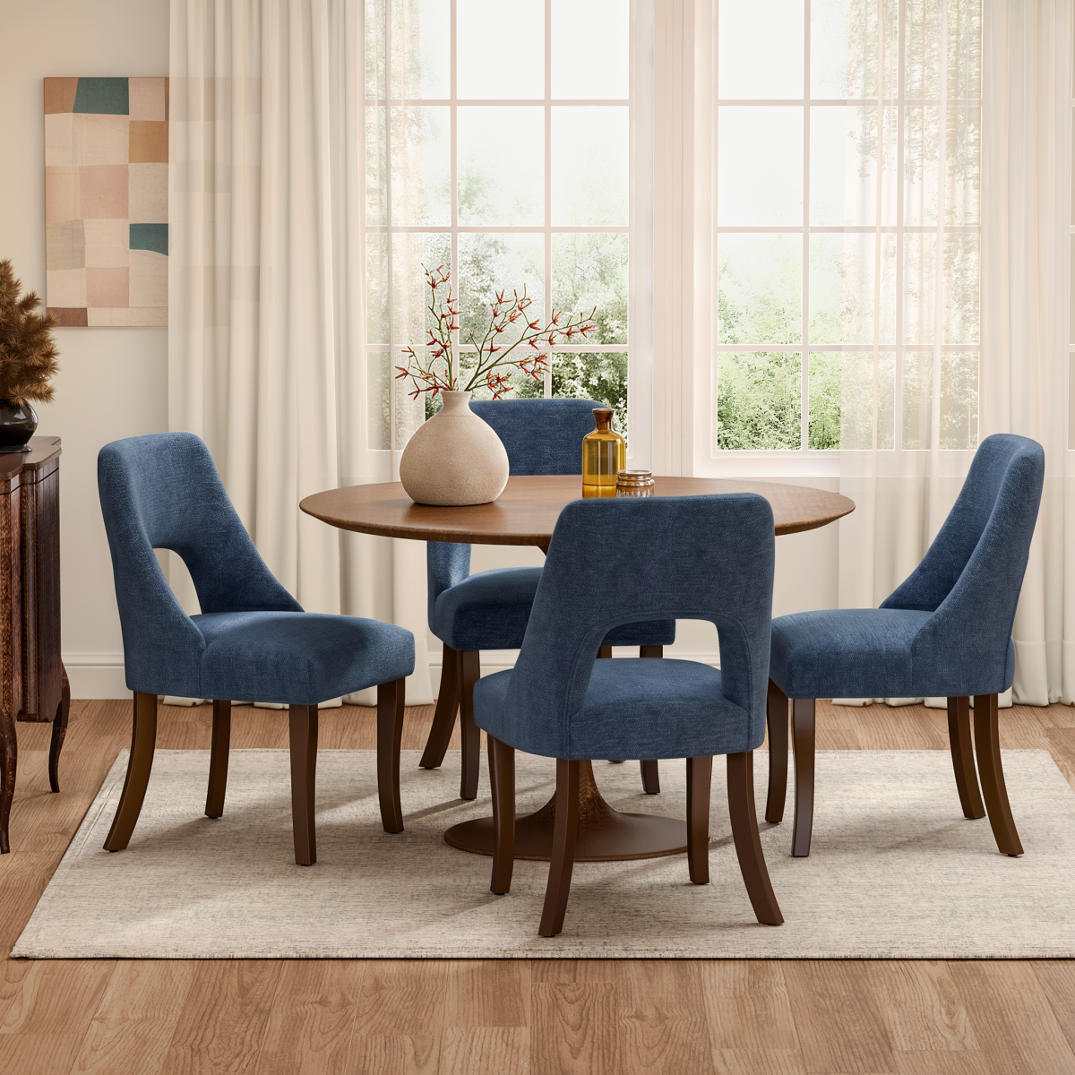 Dining Chair Set of 2,Upholstered Chenille Fabric Dining Chair Curved Solid Wood Legs, Elegant Tufted Club Dining Room Kitchen Room Dining Chair,NAVY