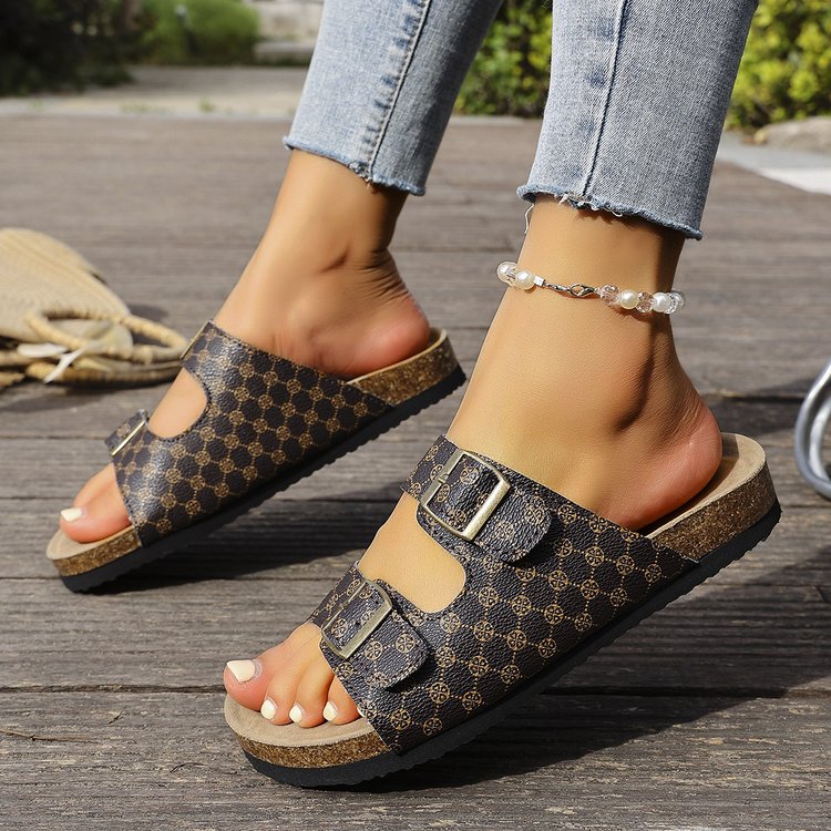 Boken Cork Slippers For Men And Women, Double Strap Double Buckle Two Word Slippers, Thick Bottom, Anti Slip, Outdoor Beach Sandals For Summer