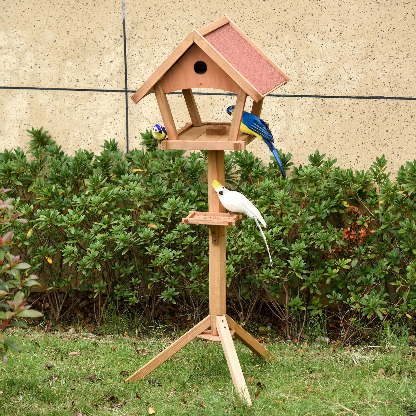 PawHut Wooden Bird Table Freestanding Feeding Station For Garden Outside ,139H Cm, Natural