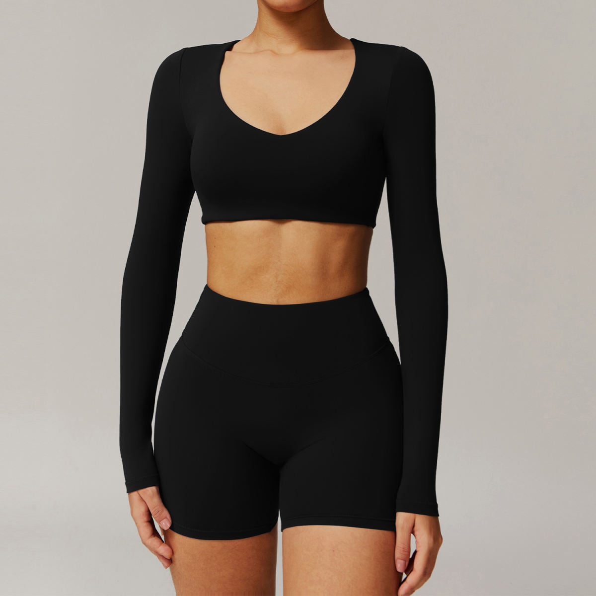Tight Quick-drying Yoga Long-sleeved Women's V-neck Short Top Fitness T-shirt