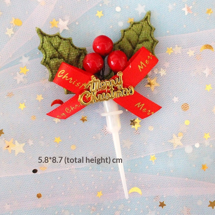 Christmas Cake Decoration Grass Ring Leaf Insert Christmas Dessert Table Decor Item