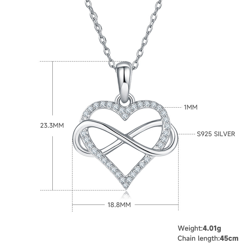 S925 Sterling Silver 4g Infinity Heart Necklace 45cm 36 Stone Moissanite Pendant With GRA, Platinum Plated Romantic Gift Box Set For Women