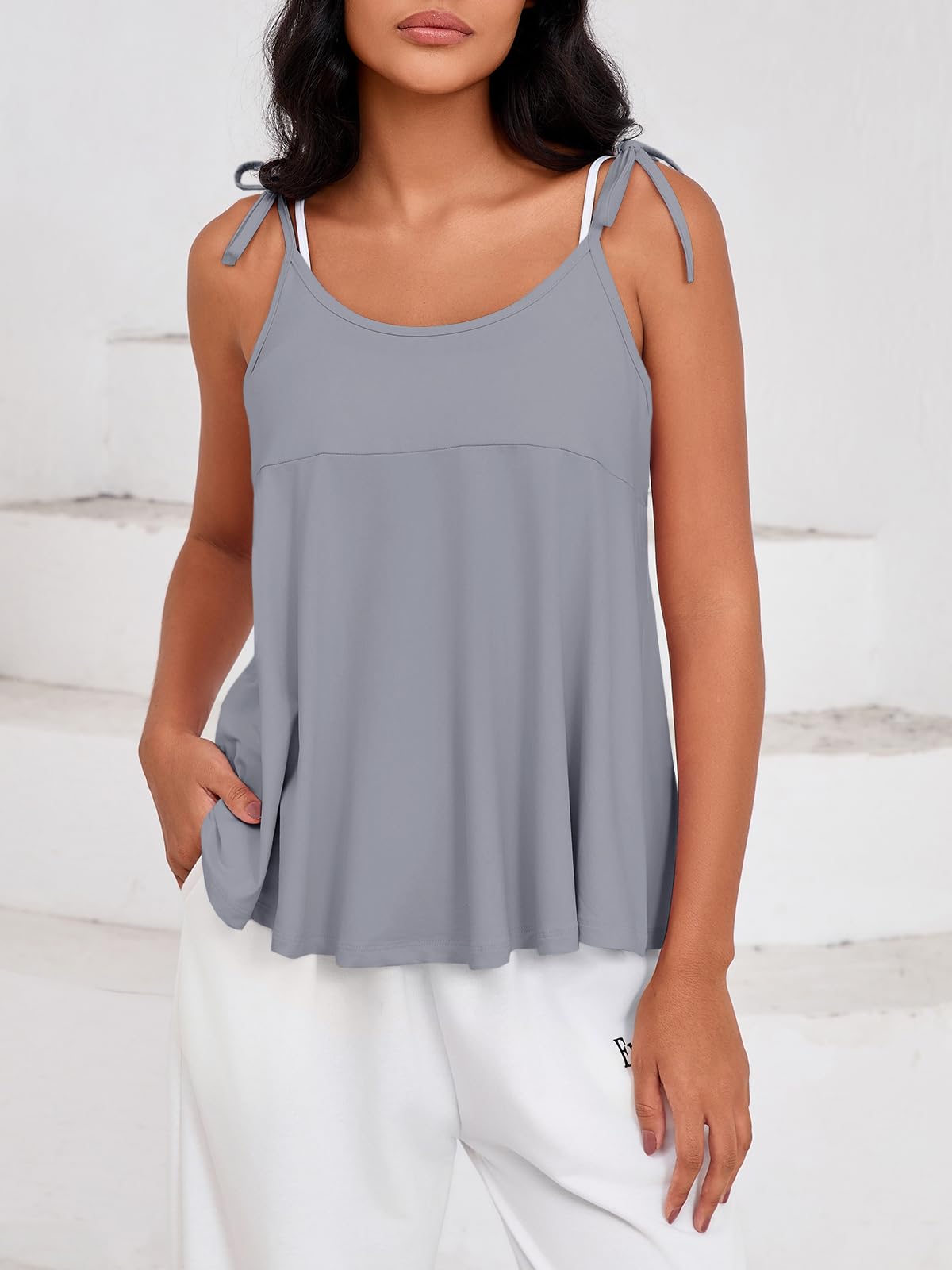 Fisoew Womens Workout Tank Tops Sleeveless Scoop Neck Racerback Loose Summer Active Running Gym Babydoll Shirts