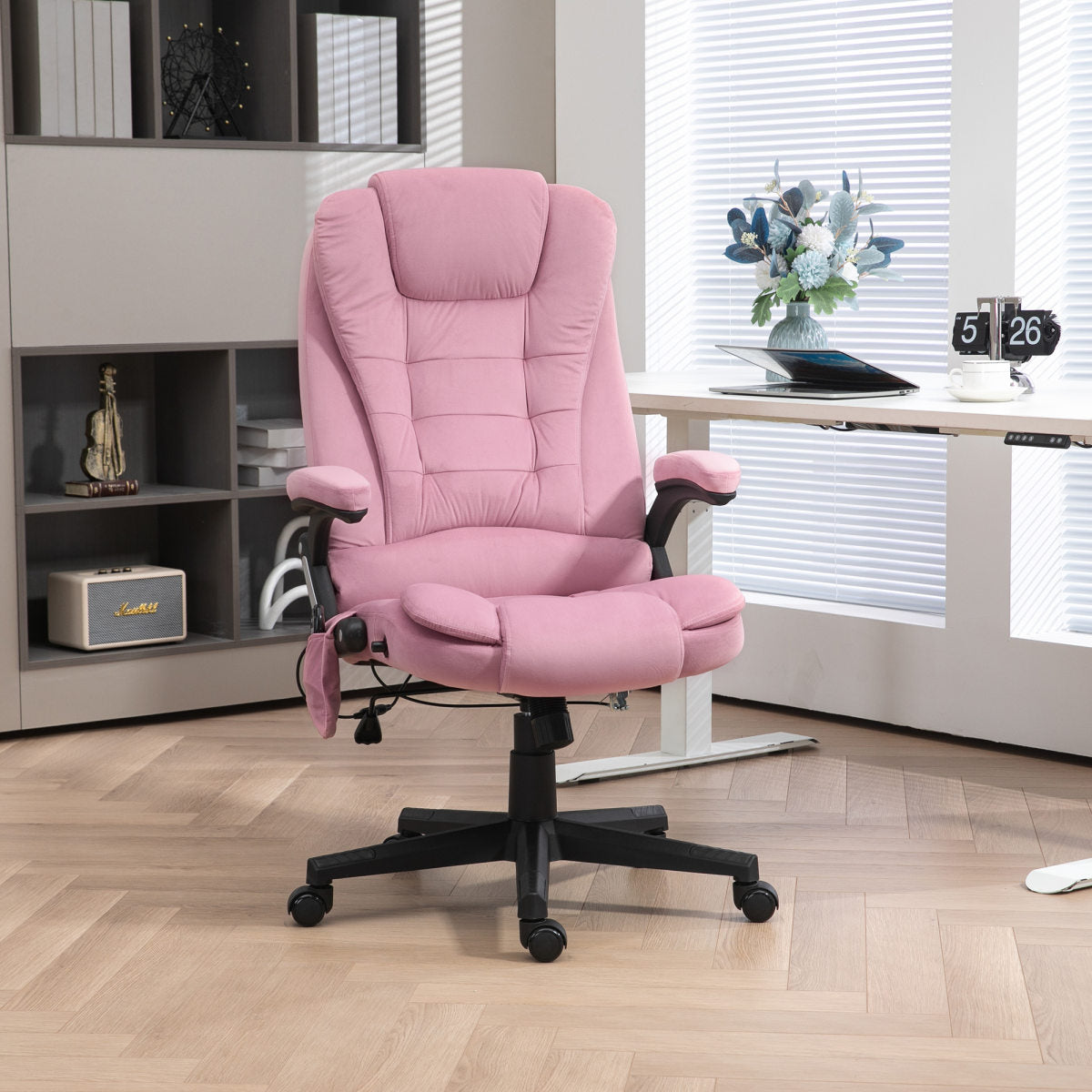6 Point Executive Office Chair with Heat, Velvet High Back Vibrating Massage Office Chair, Pink