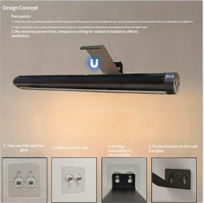 Painting Picture Light Portrait With Remote Punch-free Touch-operated Stylish Wireless Wall-mounted Art Display Vanity Light With Charging And Remote Control