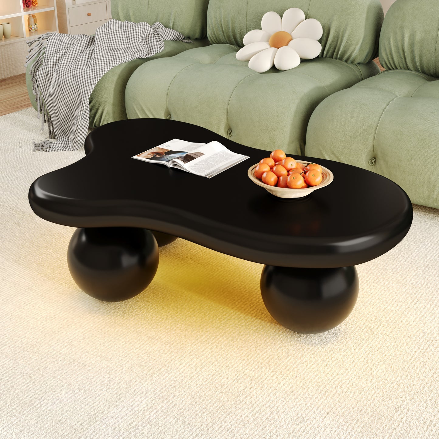 Black Cloud-shaped Coffee Table With LED Lighting Available In 16 Colors, Cloud-shaped Design, Round Leg Design, Stylish Highlight For Modern Living Rooms And Children's Rooms