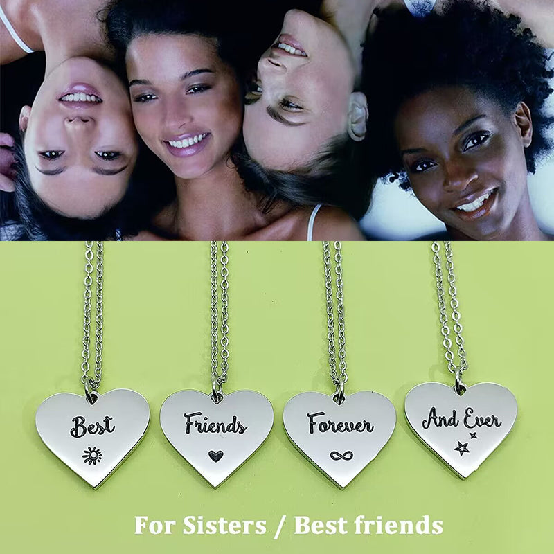 4 Pcs Set Heart Puzzle Four Leaf Clover Pendant Necklace Stainless Steel Best Friends Forever And Ever Necklaces BFF Jewelry