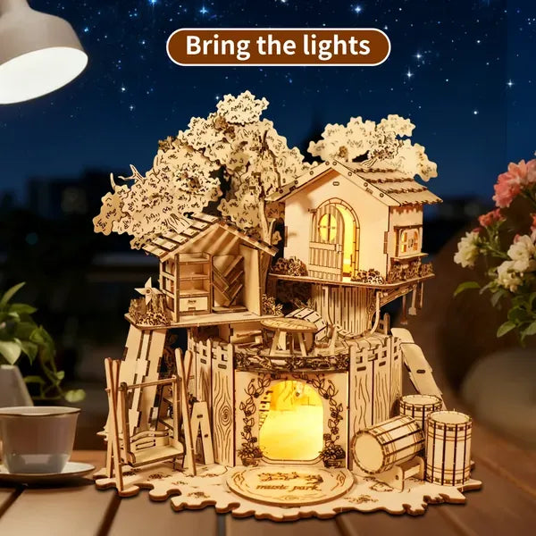 3D Wooden Puzzle Tree House With Light Handmade Crafts Assembly Model Kits Creative Decoration Birthday And Christmas Gifts
