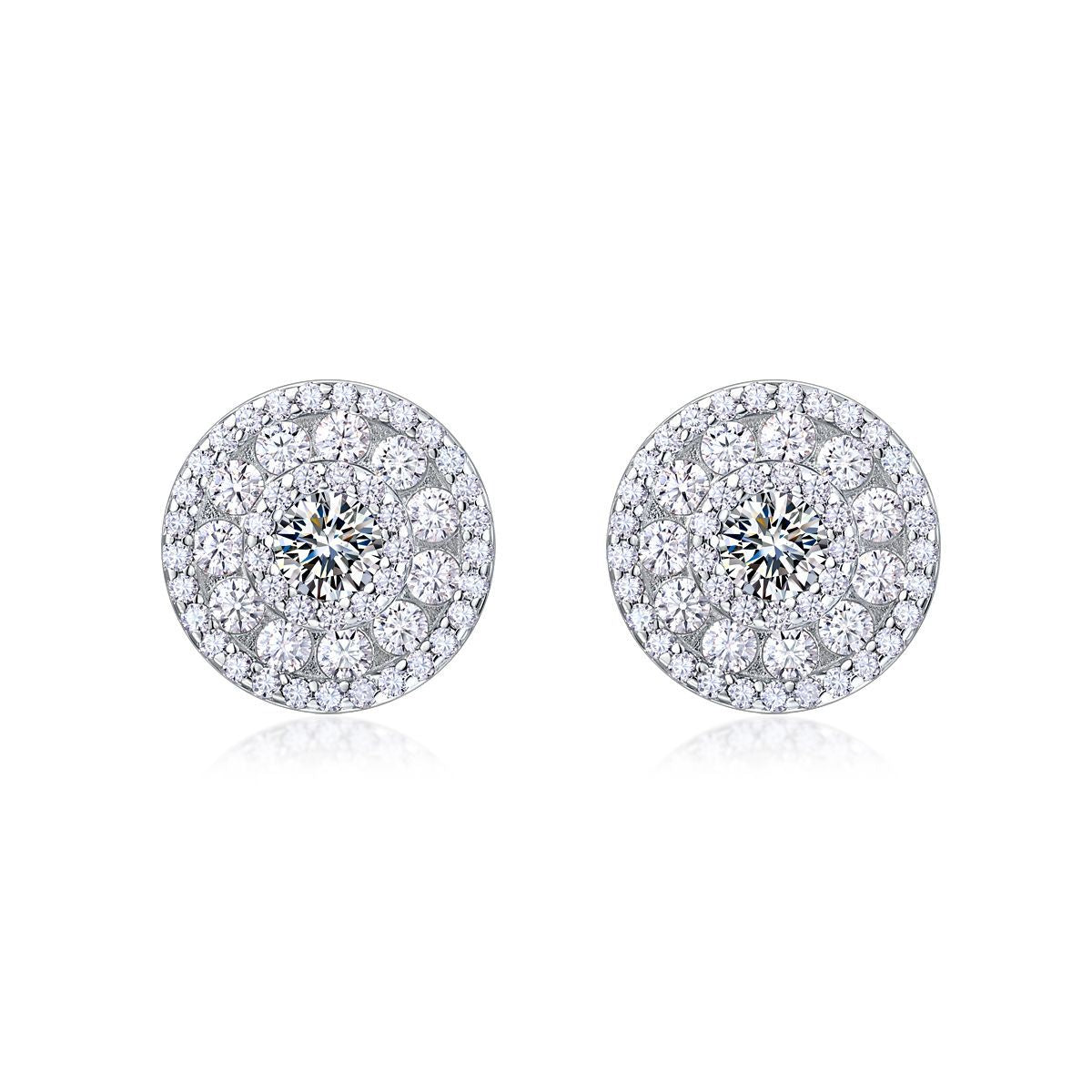 S925 Sterling Silver Round Halo Stud Earrings, 4mm D-VVS1 Moissanite, Platinum Plated 4.7g Women's Jewelry With Gift Box
