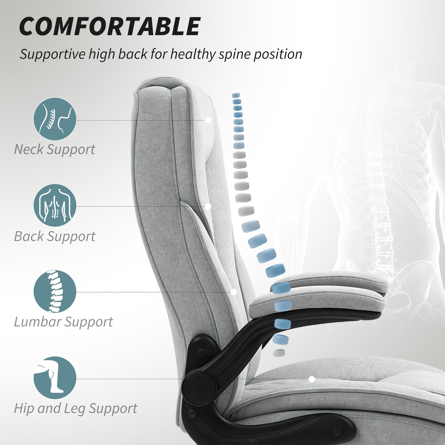 Executive Office Chair, Desk Chair with Flip-up Armrest, Diamond Fabric Computer Chair for Home Office, Gray